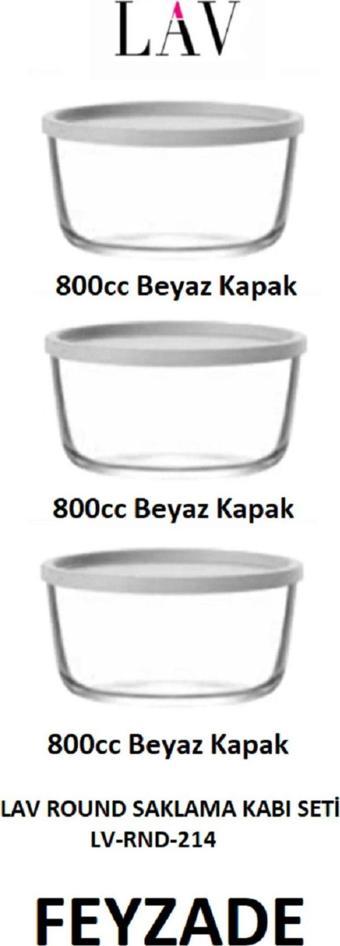 Lav Round Saklama Kabı Seti 3 Adet 800Cc Beyaz Kapaklı (Rnd-214)