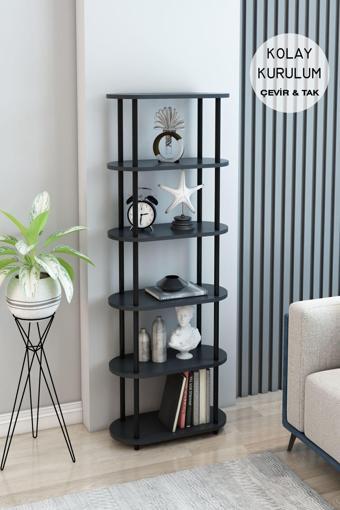 Modalanka 6 Raflı Oval Tasarım Kitaplık Ofis Salon Kitaplığı Modern Şık Tasarım Kitaplık Dosya Rafı