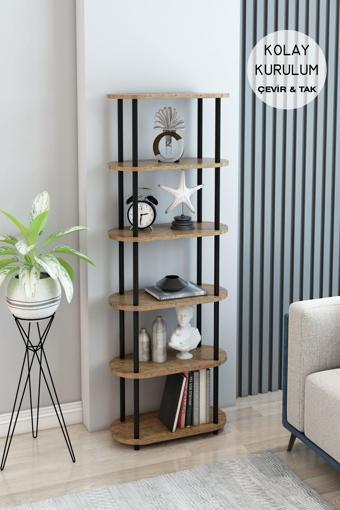 Modalanka 6 Raflı Oval Tasarım Kitaplık Ofis Salon Kitaplığı Modern Şık Tasarım Kitaplık Dosya Rafı