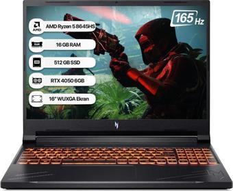 Acer Nitro V16 NH.QRVEY.004-16 R5 8645HS 16GB 512GB SSD RTX4050-6GB Freedos 165Hz 16'' Taşınabilir Bilgisayar