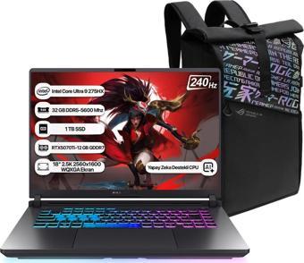 Asus Rog Strix G18 G815LR-S9155 Intel Core Ultra 9 275HX NPU 13 TOPS 32GB 1TB SSD RTX5070Ti-12GB Freedos 18" 2.5K 240Hz WQXGA Taşınabilir Bilgisayar