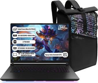 Asus Rog Strix Scar 18 G835LW-SA129 Intel Core Ultra 9 275HX NPU 13 TOPS 64GB 2TB SSD RTX5080-16GB Freedos 18" 2.5K 240Hz WQXGA Taşınabilir Bilgisayar