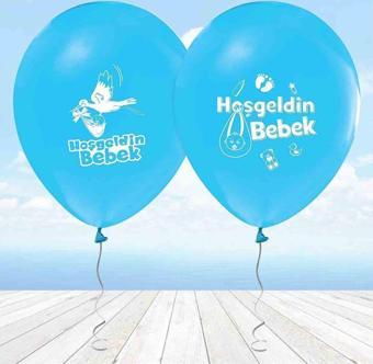 Helyuma Uyumlu Hoşgeldin Bebek Baskılı Balon Mavi 12 inch 5 adet
