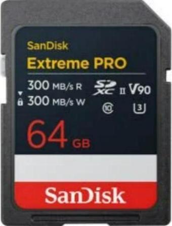 SanDisk Extreme Pro 64GB 300/300MB/s SDXC V90 UHS-II U3 8K/4K UHD Hafıza Kartı SDSDXDM-064G-GN4IN