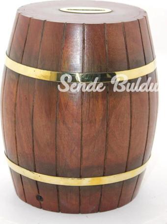 Pirinç Ahşap Fıçı Kumbara 18 Cm Wb536