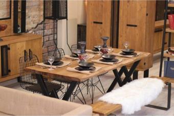 NTCollection Masif Ağaç Yemek Masası Takımı - 100 cm - 210 cm Masa + 210 cm Bank + 6 Adet Sandalye