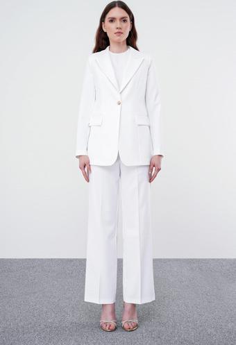 Kruvaze Yaka Tek Düğmeli Ekru Blazer Ceket C-0070