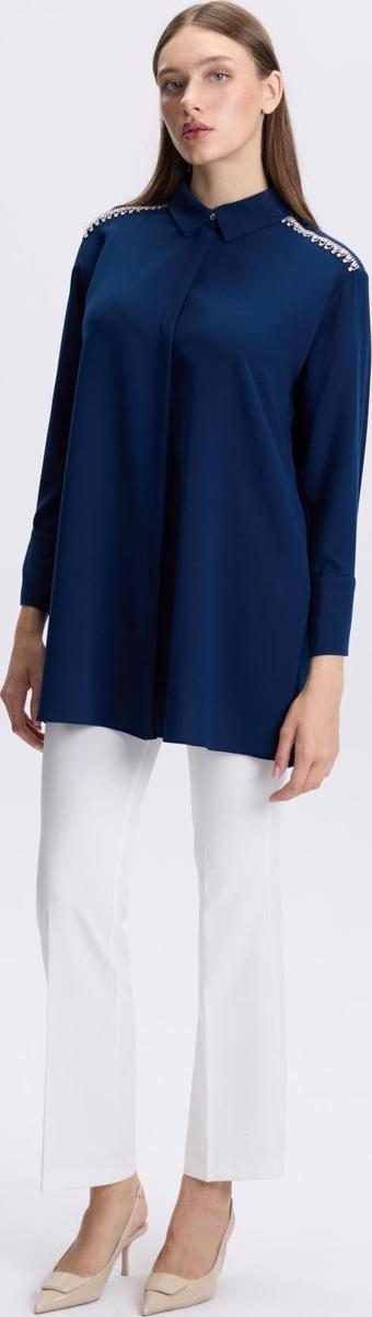 Omuz Detaylı Lacivert Tunik T-1499