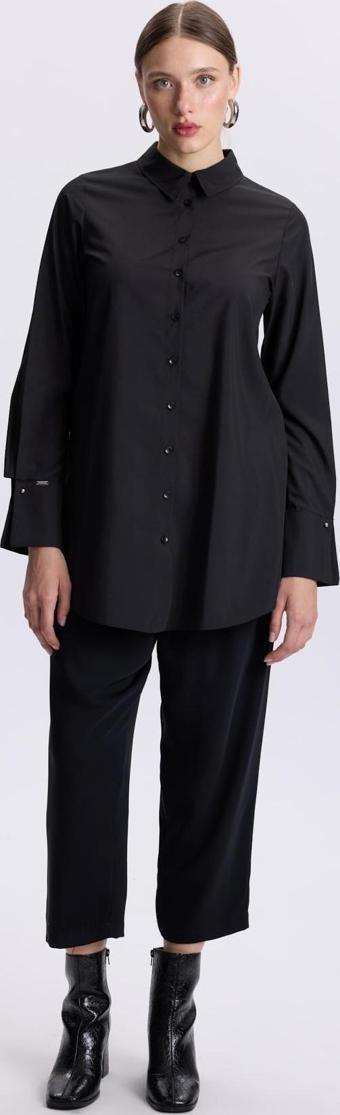 Kol Düğmeli Siyah Poplin Tunik T-1506