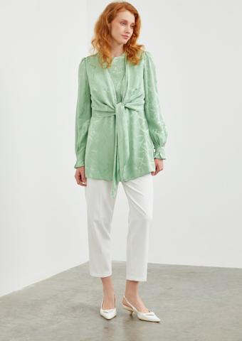Desenli Uzun Kollu Mint Tunik T-1493