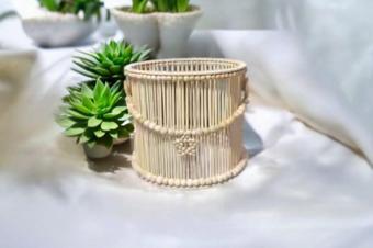 El Emeği Doğal Bambu Saksı EN:25 cm BOY:30 cm 