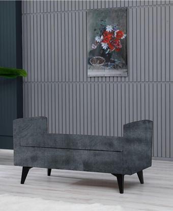 Meşe Home Toffet Bazalı Değiştirilebilir Kollu Süngerli Yüksek Plastik Ayaklı Puf - Bench 58x111 cm