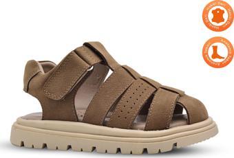 Galler Hakiki Deri Tek Cırtlı Unisex Çocuk Sandalet Kum Rengi