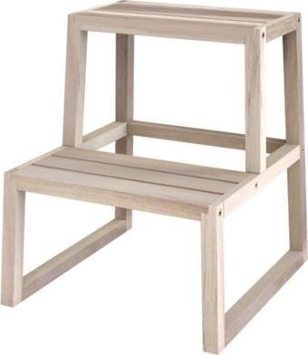 Interbuıld Real Wood Interbuild Akasya Masif Ağaç - Holger 2 Basamaklı Tabure - Organik Beyaz