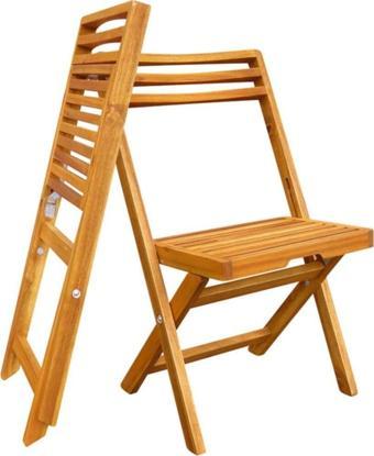 Interbuıld Real Wood Interbuild Masif Ağaç - Slat Katlanır Dış Mekan Sandalyesi 50x50x88 - 5Cm - 2 Adet - Altın Tik