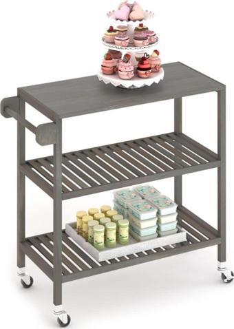 Interbuıld Real Wood Interbuild Masif Akasya - Holger Mutfak Servis Arabası - 799x349x850 Mm - Alaca Gri