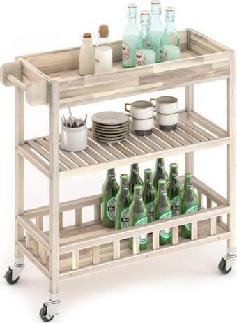 Interbuıld Real Wood Interbuild Masif Akasya Holger Tepsili Mutfak Servis Arabası 799x349x850 Mm Organik Beyaz