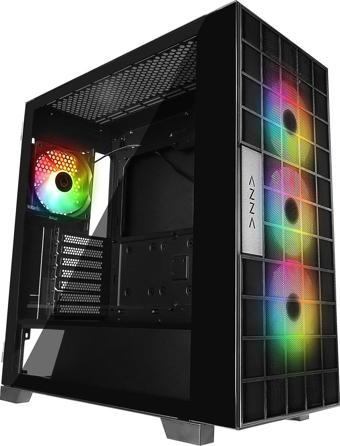 Rampage Azza V2 Temperli Camlı Siyah 4-12Cm Argb Fan + Type-C Atx Mid-T Gaming Oyuncu Boş Bilgisayar Kasası