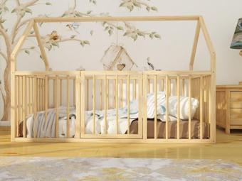 Montessori Boss Bella - Çatılı Doğal Ahşap Yatak
