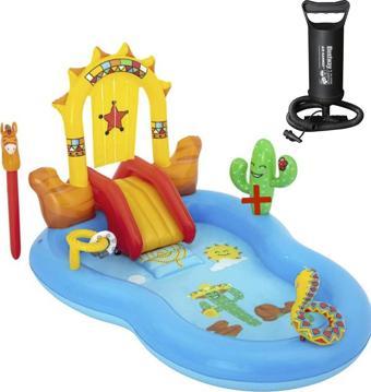 62002 Pompalı- Bestway 53118 Wild West Kaydıraklı Fıskiyeli Aksesuarlı AquaPark Şişme Eğlence Havuzu -264x188x140 cm
