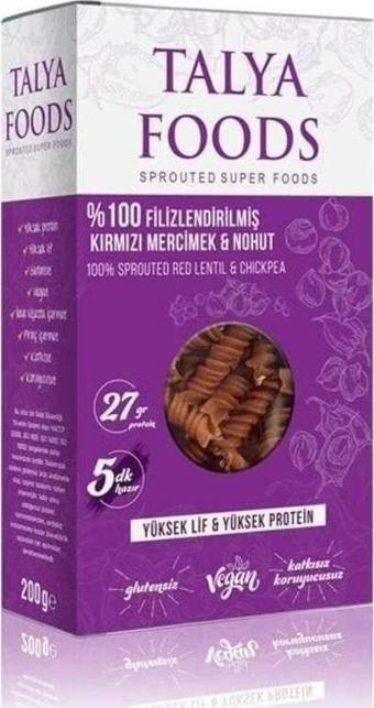 Talya Foods Filizlenmiş Kırmızı Mercimek Nohut Makarnası 200Gr