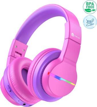 iClever Led Işıklı Güvenli Ses Sınırlı 85 Saat Oynatma Süreli Bluetooth Çocuk Kulaklığı Pembe