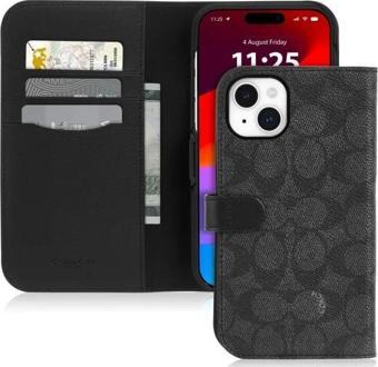 Coach iPhone 15 Kılıf Kömür Rengi Cüzdan