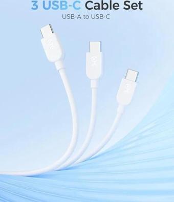 Cable Matters Extreme Esnek Kısa USB A'dan USB C'ye Kablo (3 Adet) 10 ft Beyaz