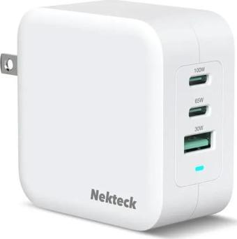 Nekteck GaN Şarj Cihazı 100W USB C Şarj Cihazı 3 Bağlantı Noktalı White