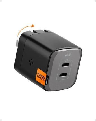 Spigen GaN III 452 45W 2 Portlu Kompakt Katlanabilir USB Şarj Cihazı Siyah
