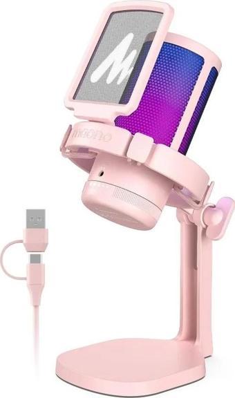 MAONO USB RGB Işıklı Kondenser Oyun Mikrofonu Pink
