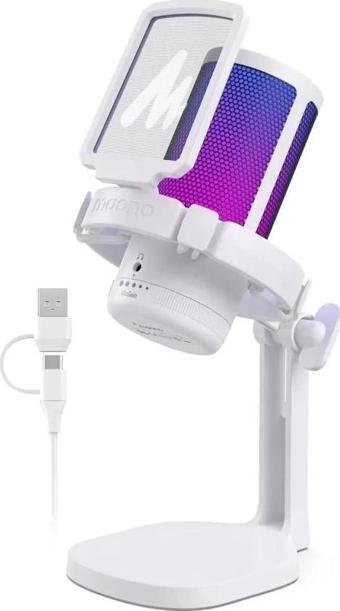 MAONO USB RGB Işıklı Kondenser Oyun Mikrofonu White