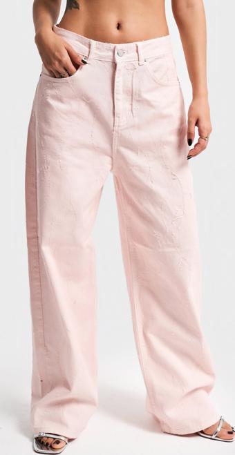 Kadın Pudra Renk Palazzo Fit Kumaş Özellikli Tasarım Denim