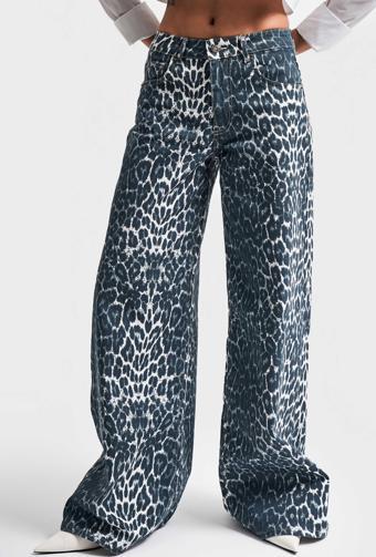 Kadın Silver Leopar Renk Palazzo Fit Denim Pantolon