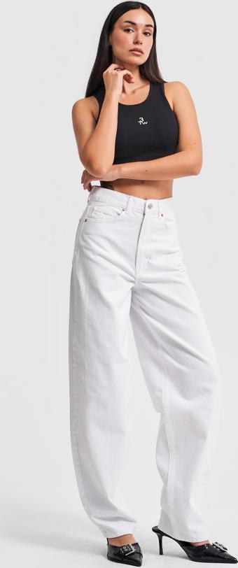 Kadın Beyaz Renk Skater Fit %100 Koton Denim Pantolon