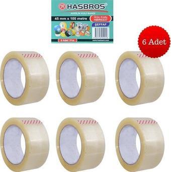 Hasbros Akrilik Koli Bandı 45 Mm x 100 Metre Şeffaf 6lı HBR0237