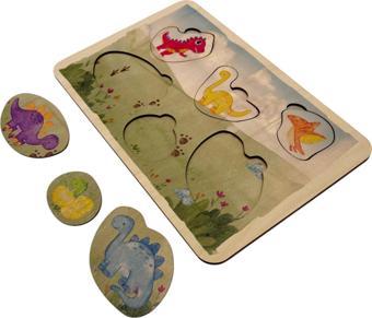 Dino Dünyası, Ahşap Çocuk Puzzle, Yapboz, Renkli Dinozor Yapboz, Ahşap Puzzle, 6 Parça
