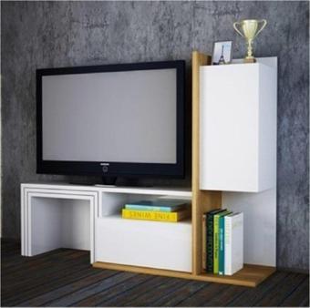 Bmdekor Tv Ünitesi Bengi Sehpalı Beyaz Teak 120 Cm