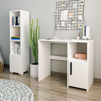 Meltem Çelik - Bmdekor Çalışma Masası Ve Kitaplık Set Kutay Beyaz