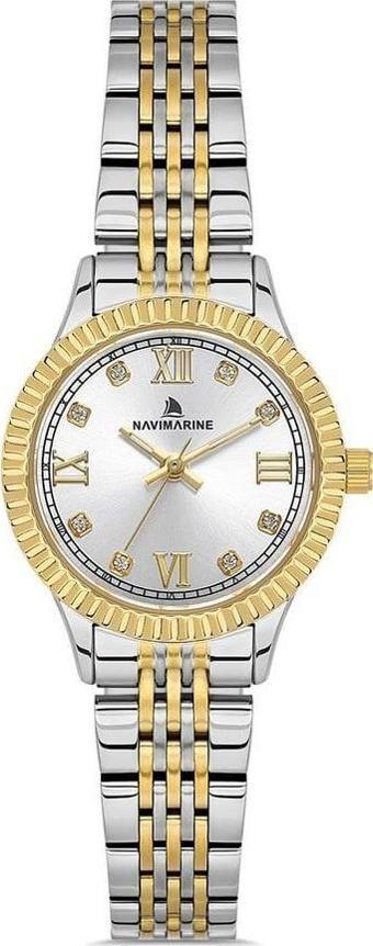 Navimarine NM267-03 Altın Sarı Gümüş Renk Çelik Kadın Kol Saati