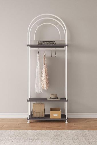 Mobitopya Çevir Kur Antrasit Oval Başlıklı Dekoratif Elbise Dolabı, Askılık, Düzenleyici 71*203*29 Cm
