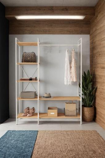 Mobitopya B.d Nilamu Elbise Dolabı , Metal Aksamlı, Atlantik Çam, Açık Dolap, Organizer, Askılık 130*170*34 Cm