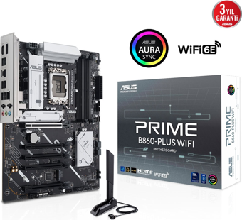 ASUS PRIME B860-PLUS WIFI, 4xDDR5, 2x M.2, HDMI, DP, Wi-Fi 6E, Bluetooth v5.3, Intel Core Ultra CPU(Seri 2), LGA1851 Sok
