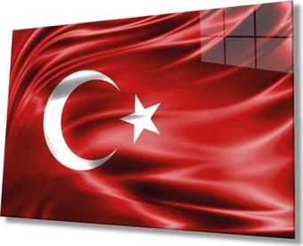 İdealizbiz Kırmızı Dalgalı Türk Bayrağı Cam Tablo, Ev Ve Ofis Duvar Dekoru, Hediyelik Büyük Temperli Cam Tablo