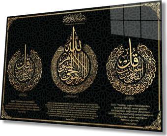 İdealizbiz Ayetel Kürsi, Felak Ve Nas Suresi Dini İslami Cam Tablo, Ev Ofis Duvar Dekoru Hediyelik Büyük Tablo