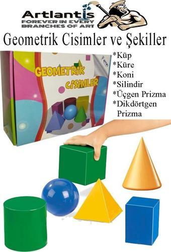 Geometrik Cisimler ve Şekiller Büyük Boy 1 Paket Matematik Ders Materyali 10 cm  6 Parça Prizma Küp Silindir Küp Koni