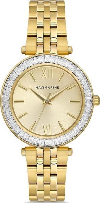 Navimarine NVM132-B4 Baget Taşlı Altın Sarı Renk Çelik Kadın Kol Saati