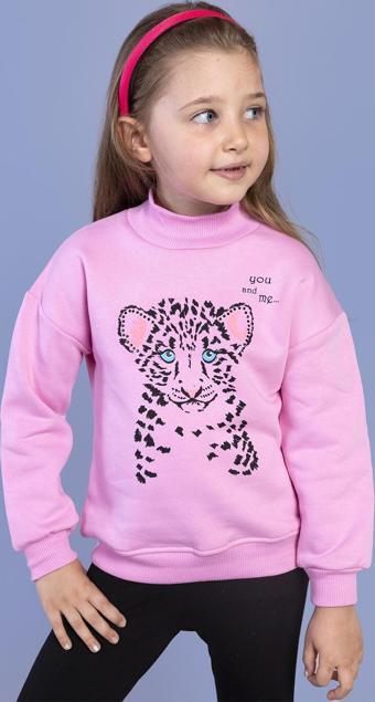 Toontoy Kız Çocuk Baskılı Balıkçı Yaka Pamuklu Sweatshirt