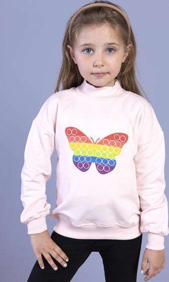 Toontoy Kız Çocuk Pamuklu Balıkçı Yaka Popıt Desenli Sweatshirt