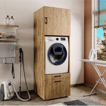 Roomart 2 Çekmeceli Çamaşır Ve Kurutma Makinesi Dolabı + Üst Dolap, Banyo Dolabı 205 Cm